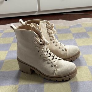 Anthropologie Cream Lace-Up Boots